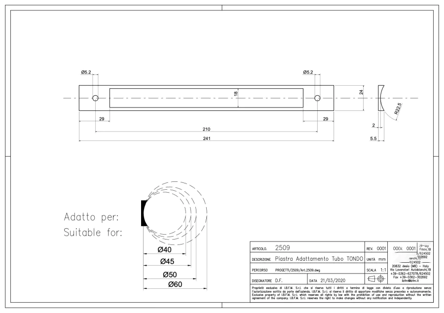 PVC adapting plate for lock - Round tubes - Art. 2509