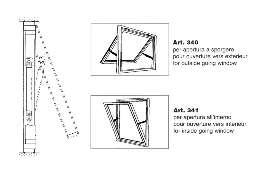 Regulating arm for Wasistas Window - Art. 340-341 Technical Data Details